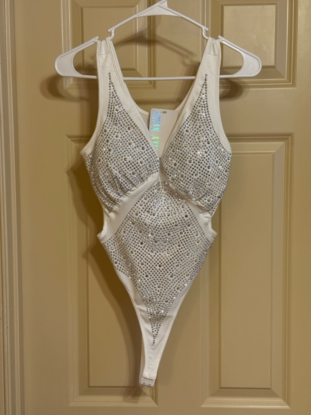 Miu Miu Ivory Crystal-Embellished Bodysuit
